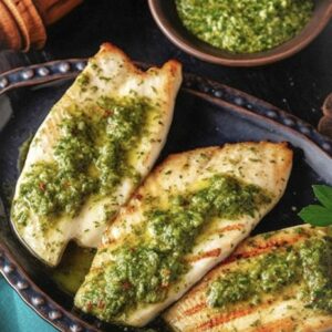 Spaghettis et filet de poisson au pesto