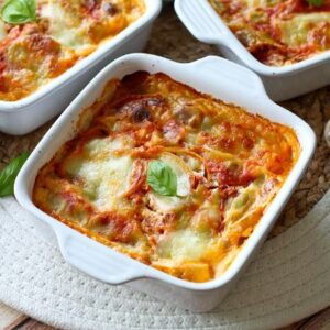 Gratin de ravioles sauce tomates et mozzarella