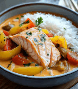 Mijoté de saumon aux poivrons et lait de coco