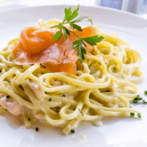 Spaghettis au saumon fumé