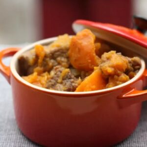 Filet mignon mijoté aux patates douces et aux carottes